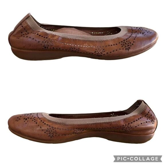 Abeo Tamra Women's Size 7N Leather Ballet Flats Tan Laser Cut Arch Support Comfy - Picture 5 of 7